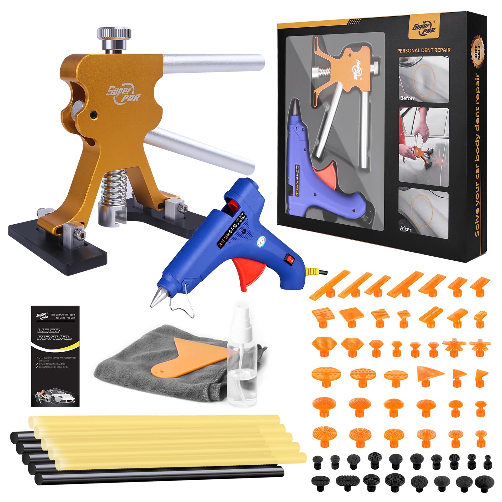 Photo 1 of ** loose inside bag **Super PDR 74PCS Car Dent Repair Kit, Small Dent Puller Kit, Adjustable Metal Dent Remover Tools with 58PCS High Viscosity Pull Tabs for Auto Body Large & Small Dents, Door Ding, Hail Damage