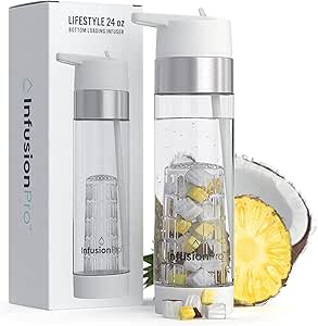 Infusion Pro Fruit Infuser Water Bottle with Straw Lid 24 oz : Flip-Up Water Bottle Straw : Insulated Sleeve &amp; Fruit Infusion Water eBook : Bottom Loading Water Infuser for More Flavor - Cloud