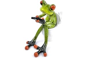 VVGIFTS Frog Figurines Decor Funny Cute Craft Resin Frog Sculpture Statue for Home Office Desk Tabletop Bathroom Decoration, Ornament Gift (Frog Sitting on Toilet)
