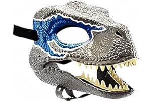 furlinkhm Dino Mask Moving Jaw for Kids,Dinosaur Open Mouth Latex Horror Halloween Party Cosplay Costume Scared Mask, Large, Blue