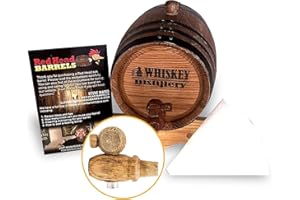 Red Head Barrels - 2L (1/2 gallon) Engraved (Whiskey Distillery) Distillery-Grade, American White Charred Oak Barrel to Age Whiskey, Rum, Tequila, Brandy & More, Small Mini Barrel for Whiskey Making