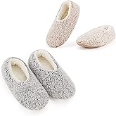 Cozylook 2-Pair Women's Soft Sole Slipper Socks with Grippers, Thick Warm Cozy Sherpa Lined Home Socks Set, Cable Knitted Non-slip Fluffy Winter House Bedroom Slippers