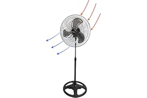 Vie Air 18 Inch Industrial Heavy Duty Pedestal Oscillating Metal Stand Fan, Black