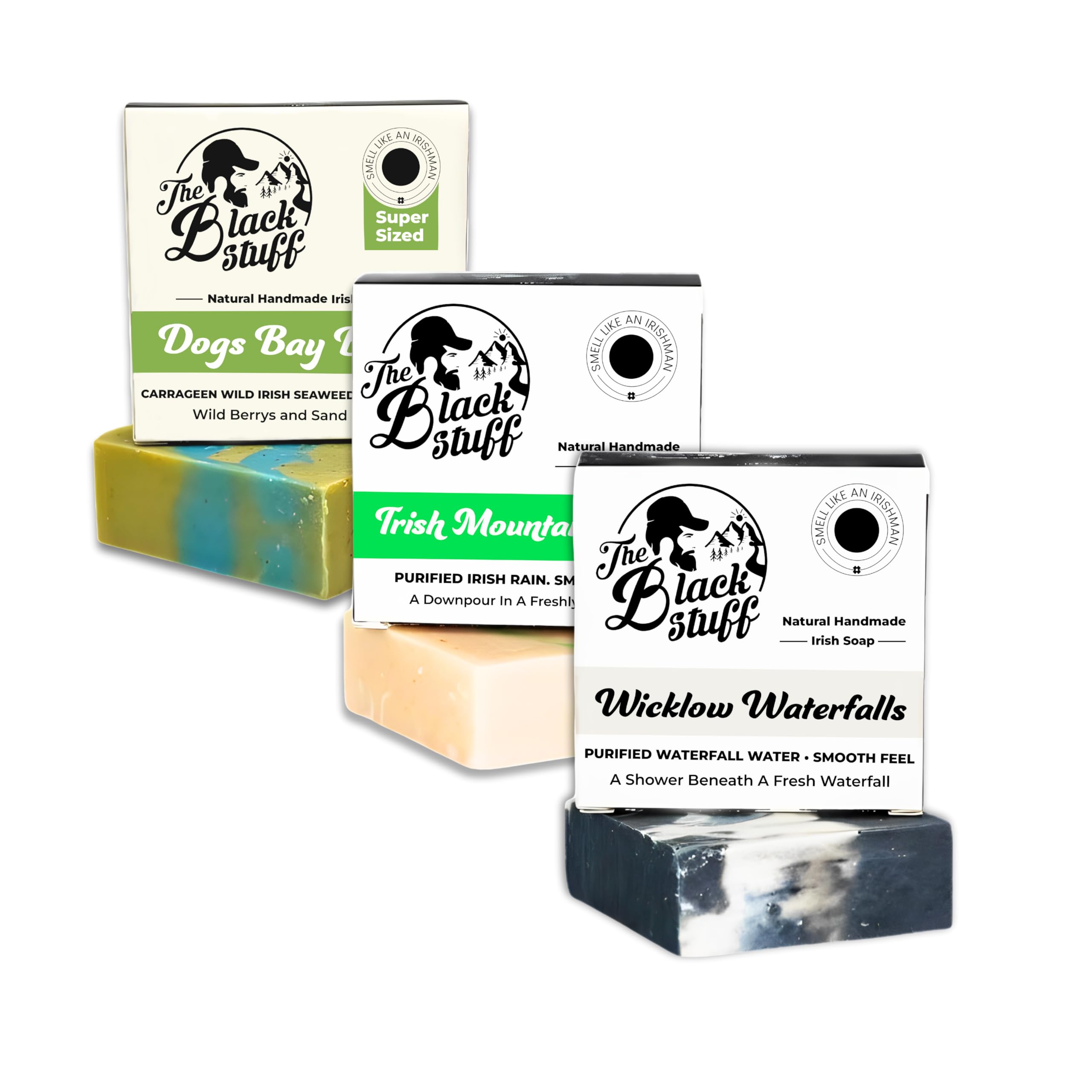 All Natural Organic Soap Bar - Pack of 3 Soaps with Organic Ingredients and Essential Oils - Handmade Cold Process Bath Soaps for Men - Wicklow Waterfall, Irish Rain Mountain and Dogs Bay Beach soaps