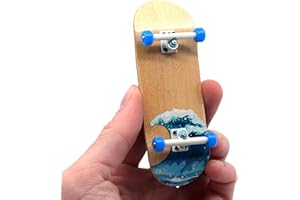 Teak Tuning Complete Fingerboard Waves Edition - Premium, Heat Transfer Graphic - Pro Shape & Size - Bearing Wheels, Pro Trucks, 61A Pro Duro Bushings - 34mm x 97mm Deck