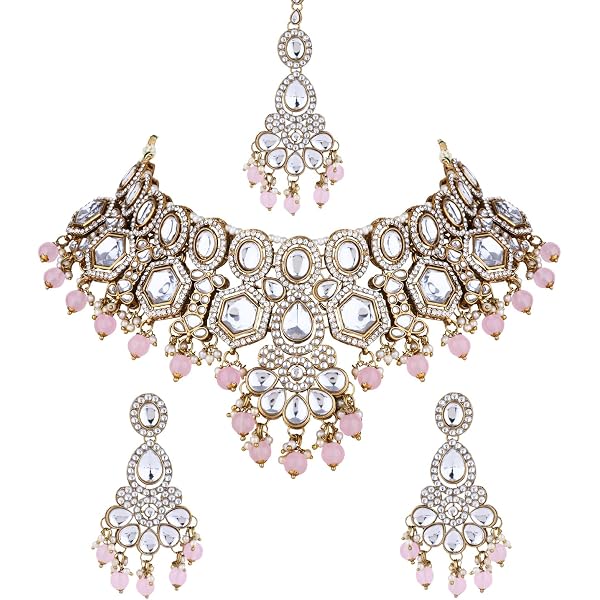 I Jewels Gold Plated Indian Wedding Choker Set - Kundan & Pearls Necklace With Earrings For Women - View #5