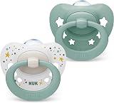 NUK Signature Baby Dummy 0-6 Months Heart-Shaped BPA-Free Case Green Stars 2 view 1