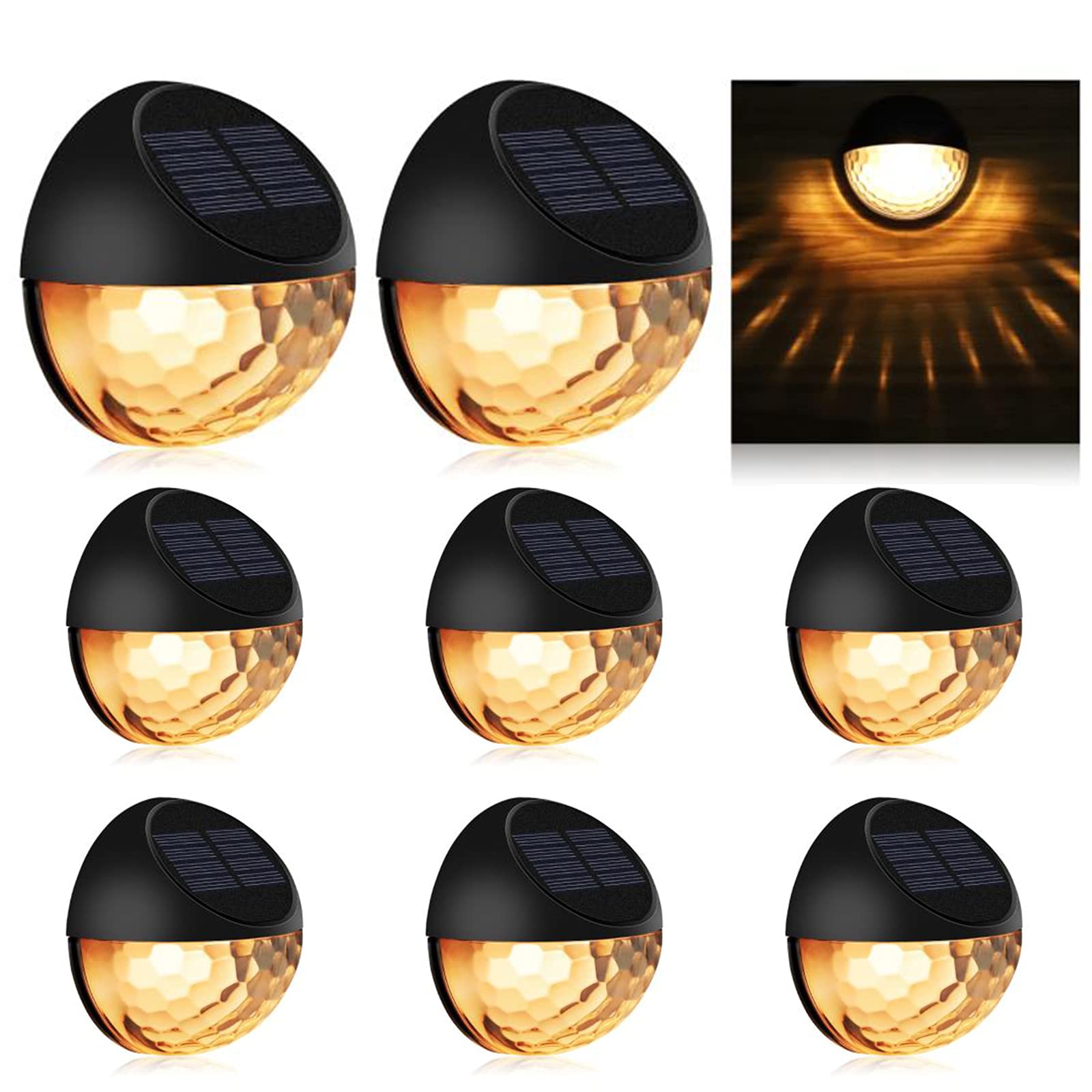 KMASHI Solar Fence Lights - Warm White (8Pack) for Garden, Fence, Patio Use