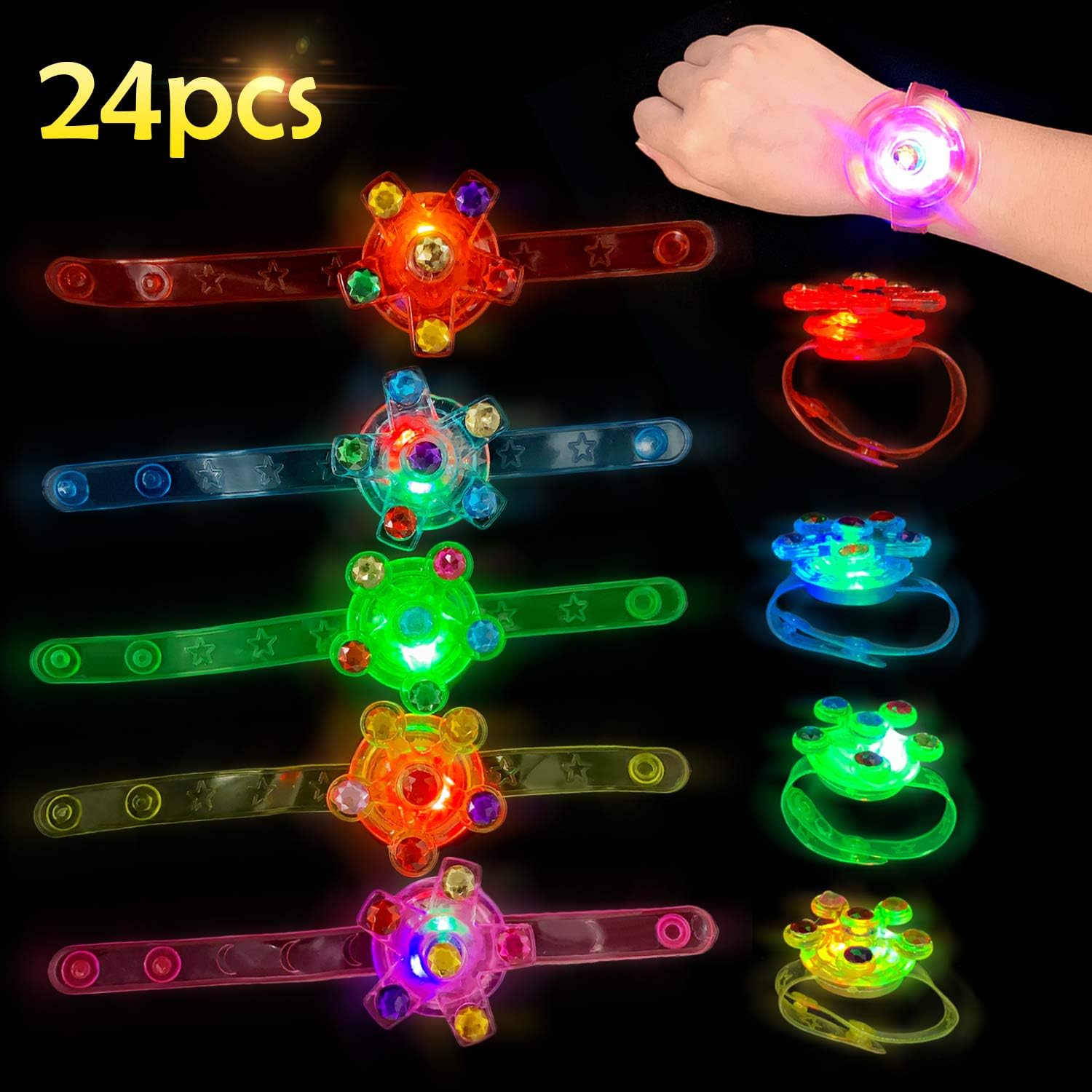 Satkago 24 Pack Upgrade Light up Bracelet Toys Glow in The Dark