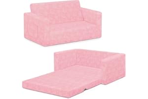 Delta Children Serta Perfect Sleeper Extra Wide Convertible Sofa to Lounger - Comfy 2-in-1 Flip Open Couch/Sleeper for Kids - 30-inches Wide, Pink