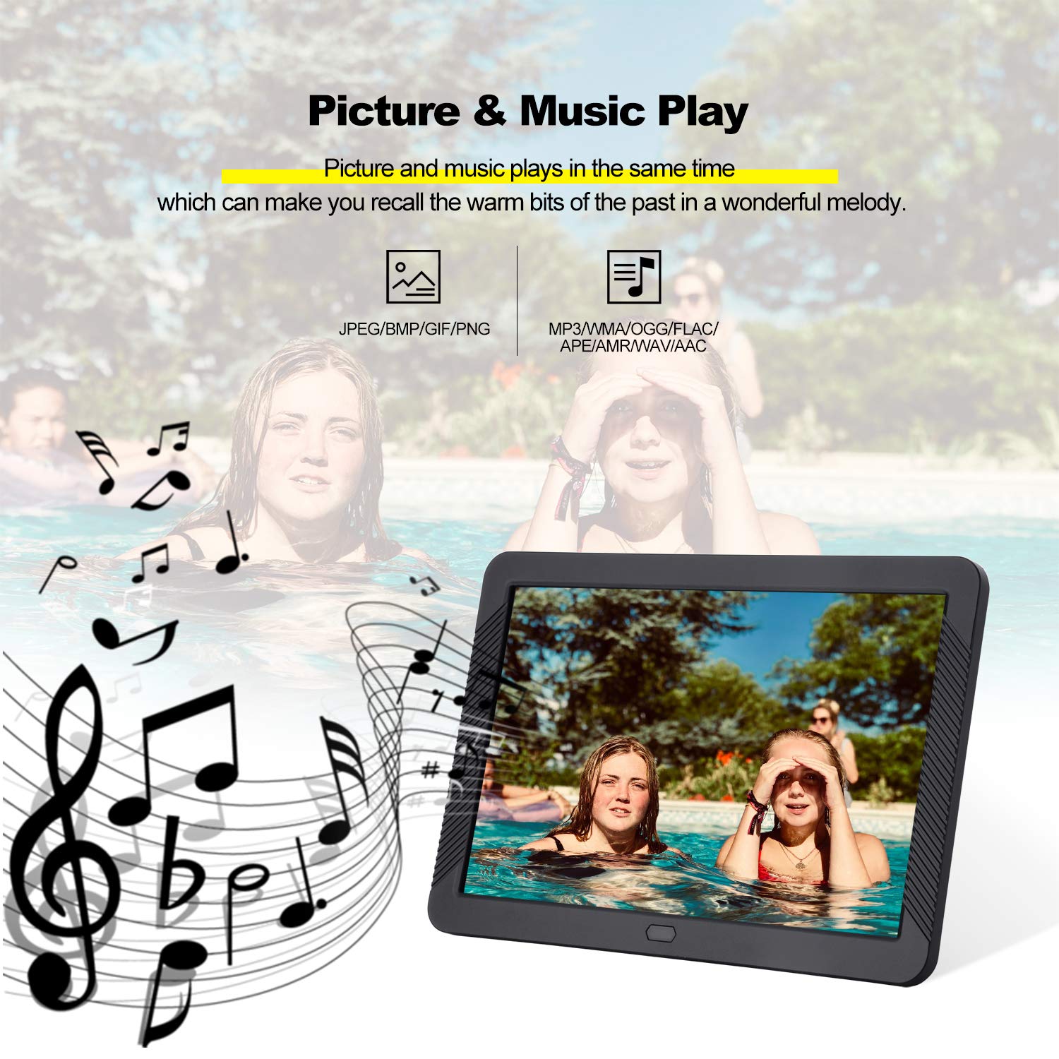 Digital Frame 8 Inch 1280 x 720 High Resolution Digital Picture Frame CofunKool 16:9 IPS Display Photos, Musics, Videos Digital Album Calendar Alarm Auto On/Off Timer