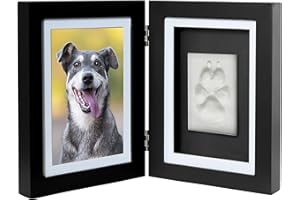 NAFURAHI Better World Pets Paw Print + Photo Keepsake Frame Holds 4 x 6 inch or 5 x 7 Picture – Memorial Clay Imprint Kit – for Dogs and Cats – Perfect for Pet Lovers – Hinged for Desktop, Black