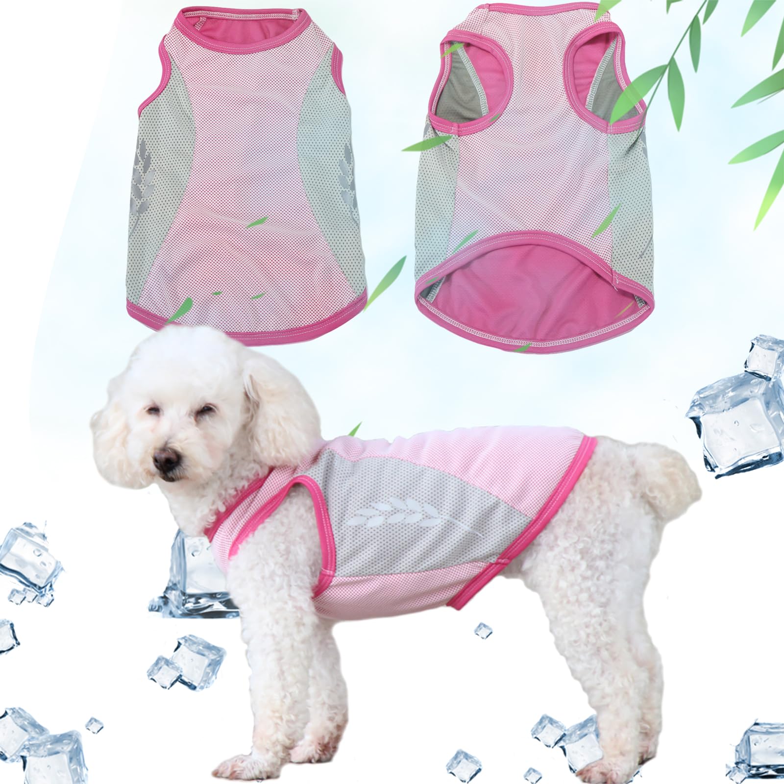 Runmeihe Dog Cooling Vest, Safe Dog Coat with Reflective Strip, Breathable Mesh Dog Clothes for Summer, Light Weight Cooling Dog Jacket (L, Pink)