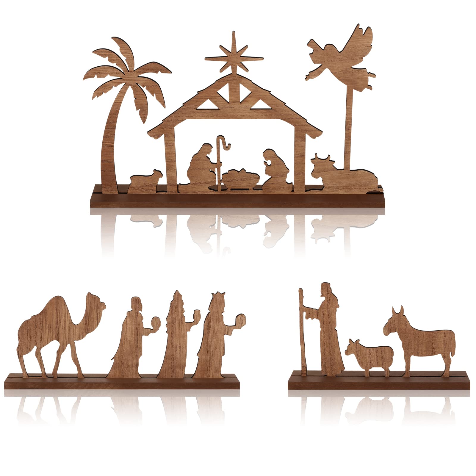 Photo 1 of Nativity Wooden Set Nativity Scene Indoor Wooden Hand Painted Figure Nativity Decorations Christmas Decorations Wood Table Top Holiday Decor for Home Tabletop Mantel Display (Classic Style, 8 Pcs)