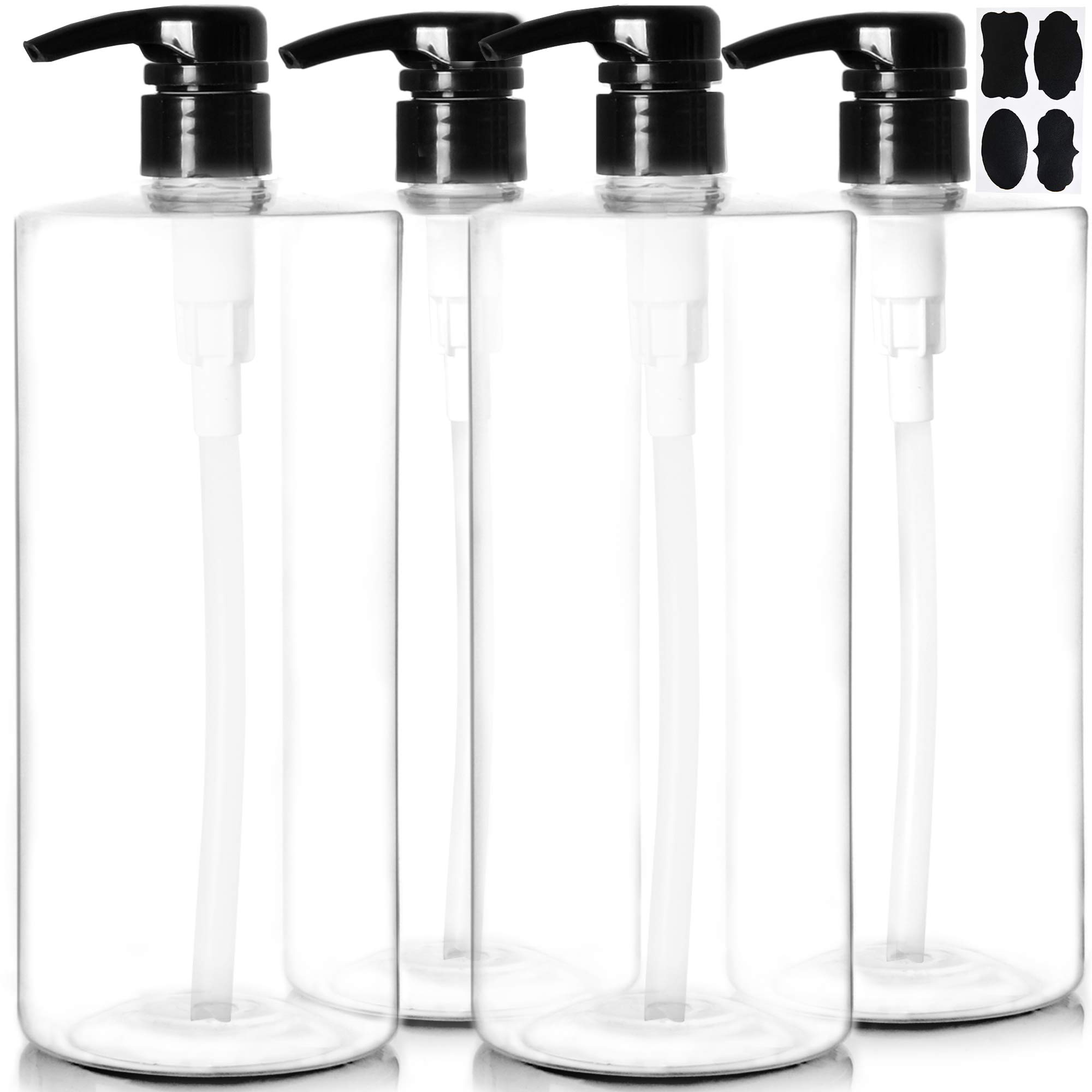 Youngever 4 Pack 1000ML(1 Liter) Empty Shampoo Pump Bottles, Plastic Cylinder Pump Dispenser