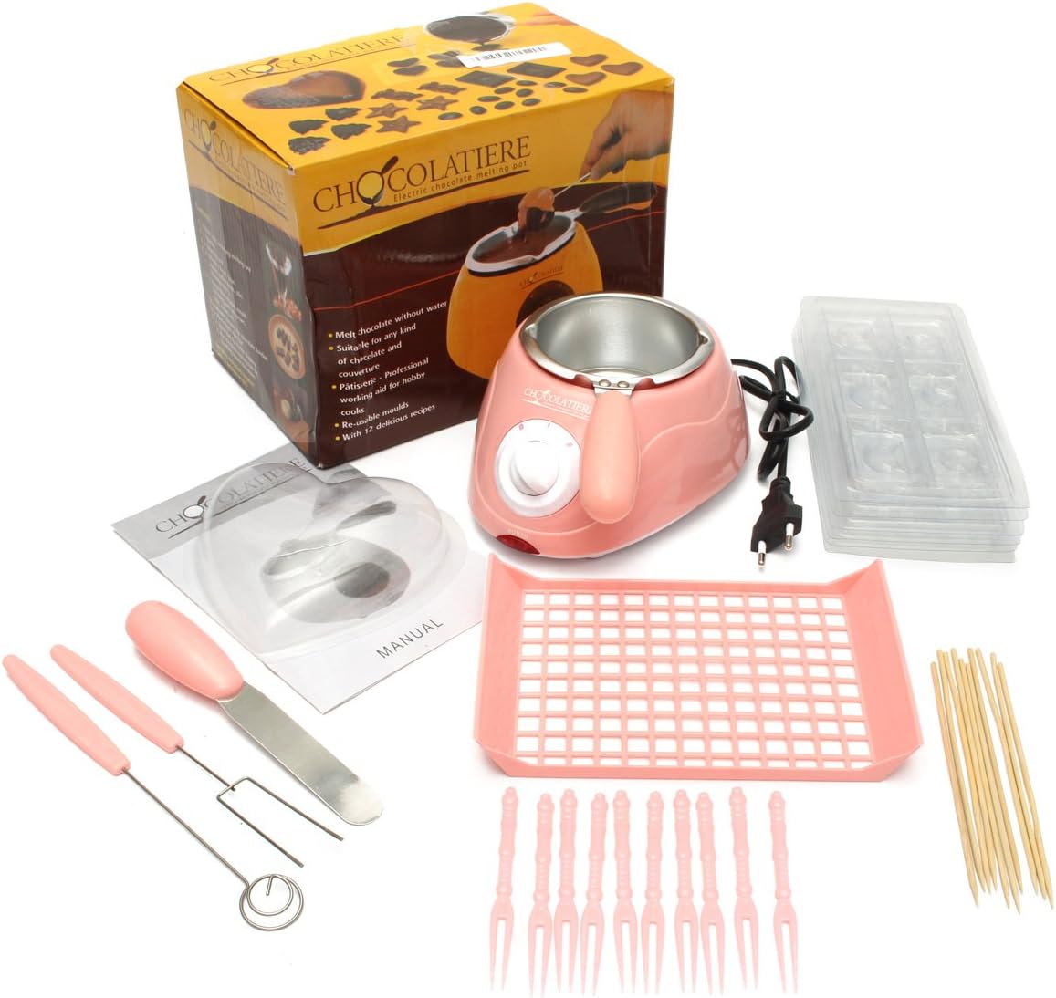 GLAWICK Pink Chocolate Melting Pot Electric Fondue Melter Machine Set DIY Kitchen Tool