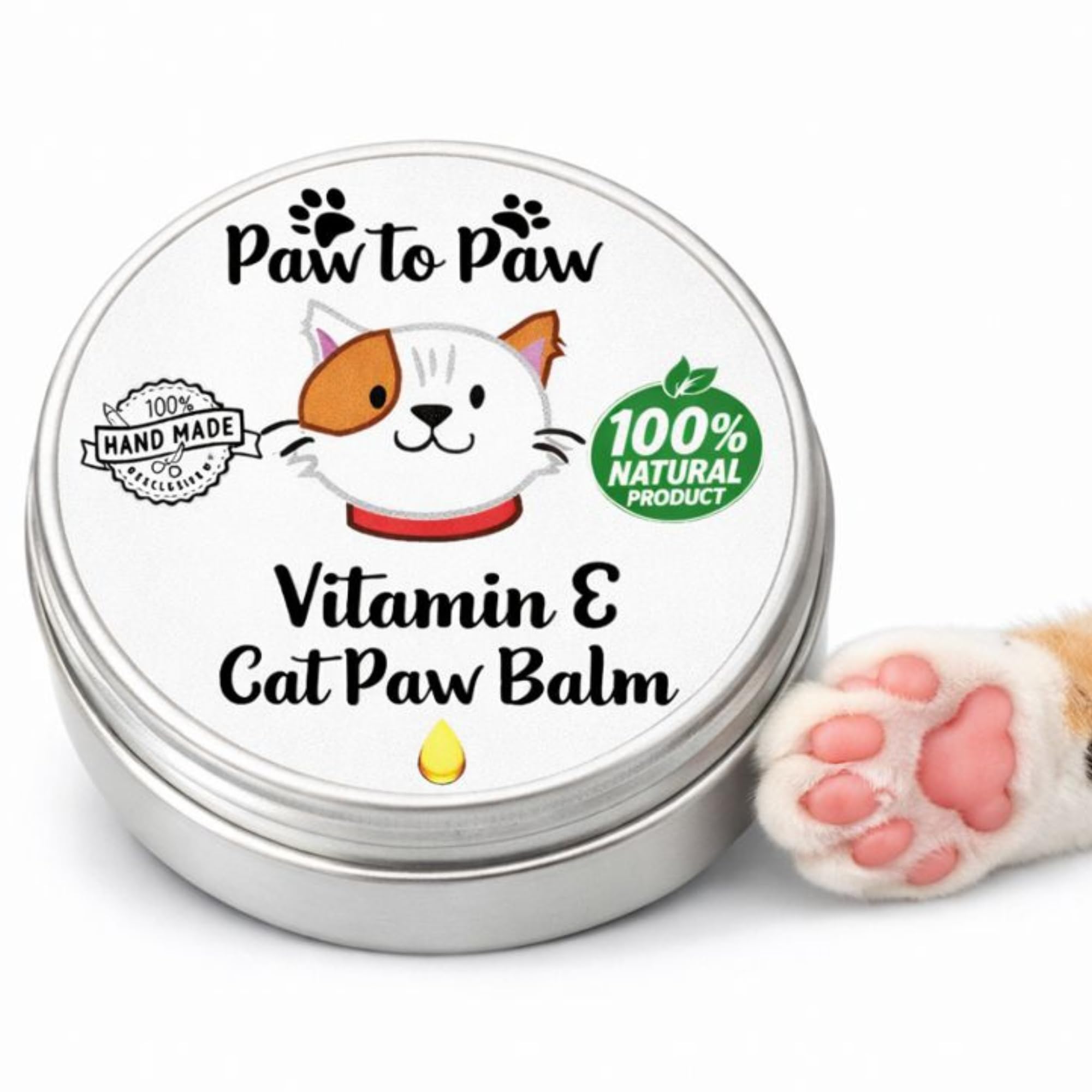 Paw to Paw Paw & Nose Balm for Cats – Natural Lick Safe Cat Paw Balm with Vitamin E Extract, Paw Protector for Cracked Pads, Nose Cream for Dry Skin and Daily Grooming, 30ml (Medium)