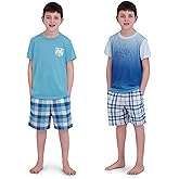 US Angels Pajamas Set for Boys, 4-Piece Set, Short Sleeve Shirt with Pajama Shorts