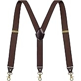 Vauhse Suspenders for Men, Adjustable Suspenders Gold Clip with Elastic Straps Y-Back Construction Heavy Duty for Work