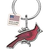 DANFORTH Red Cardinal Keyring, Winter Bird Keychain, Handcrafted Pewter, 2” x 1 1/2", Made In USA