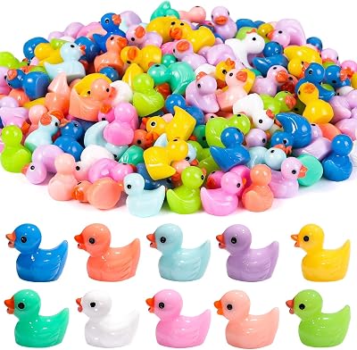JOLCEEY 120pcs Mini Ducks 10 Colors Resin Tiny Ducks for Aquarium Dollhouse