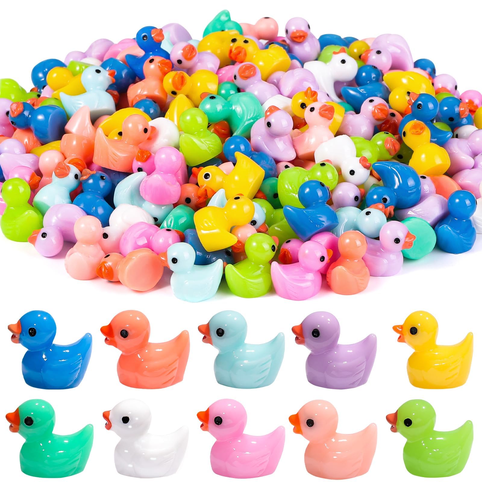 JOLCEEY 120pcs Mini Ducks, 10 Colors Resin Tiny Ducks Little Small Plastic Miniature Ducks for Aquarium Dollhouse Fairy Garden Landscape Decor