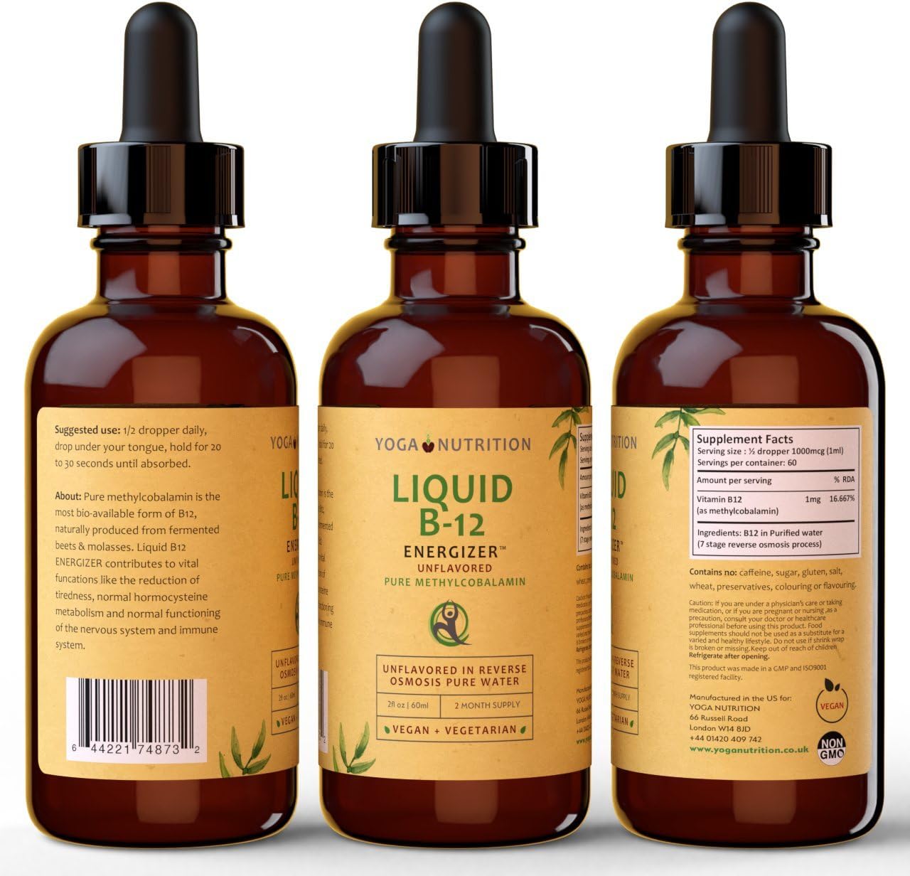 Liquid Vitamin B12 ENERGIZER 60 ml Methylcobalamin in Water Sublingual No Artificial Preservatives Not Synthetic Cyanocobalamin (3)