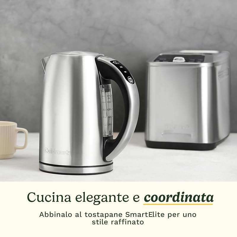 Bouilloire Électrique SmartElite 1,7L Inox – Écran tactile, Température réglable 50–100°C, Ébullition rapide 3 kW, Filtre anticalcaire lavable, Bec précis