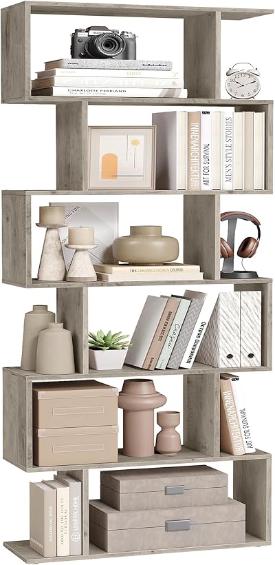 VASAGLE 6-Tier Bookshelf 24 x 70 x 191.6 cm Freestanding Room Divider Greige