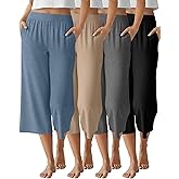 Neer 4 Pack Women's Capri Pants Wide Leg Capris Yoga Sweatpants Lounge Loose Fit High Waist Workout Cropped Pants with Pocket