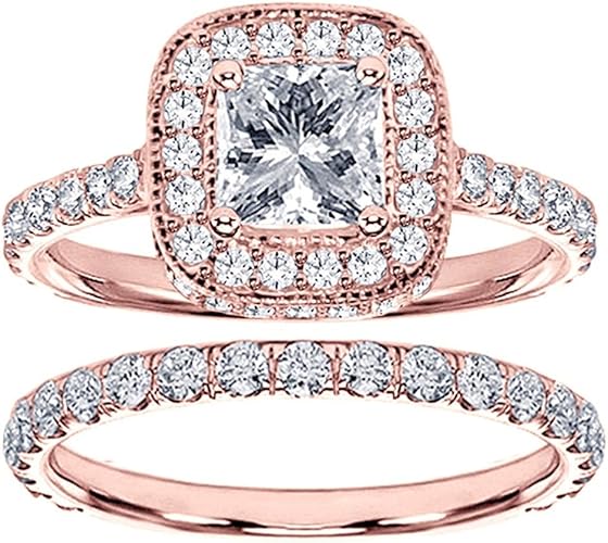 14k Rose Gold Pave Set Diamond Encrusted GIA Certified Princess ENS040VIP