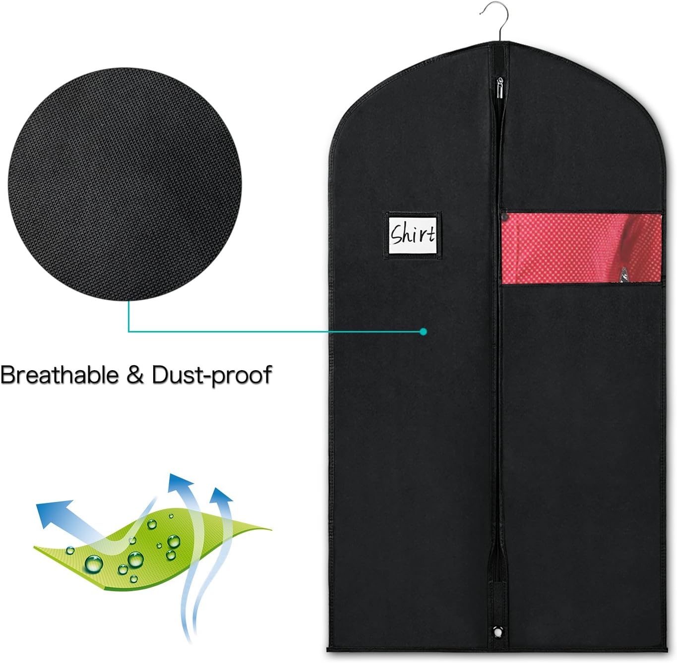 Zilink Black Garment Bags for Storage and Travel 43/50 INCH Anti-Moth Protector Suit Cover with Clear Window for Suit Jacket Shirt Coat Dresses (Pack of 5): Home & Kitchen