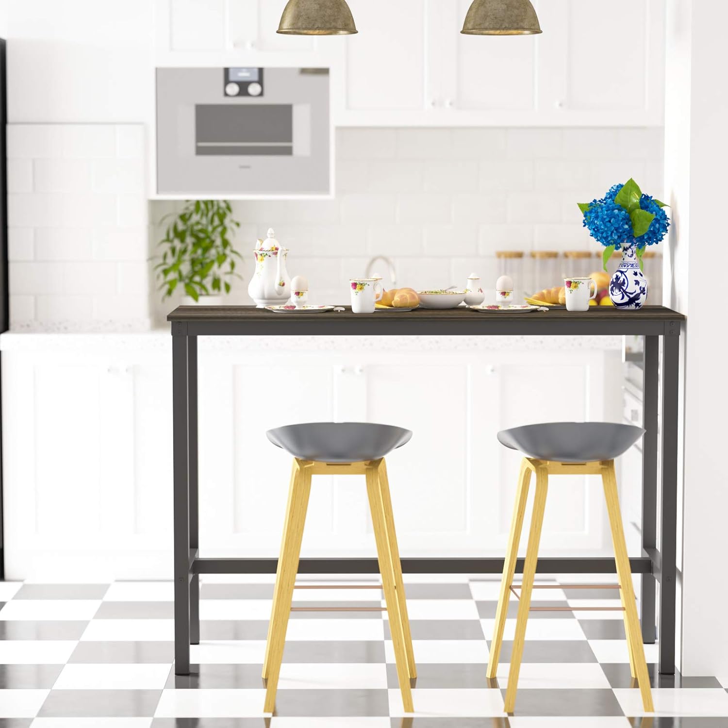 Teraves Bar Table with Solid Metal Frame,Counter Height Dining Table Kitchen Bar Table for Dining Room,Living Room (39.37", Black Oak): Kitchen & Dining