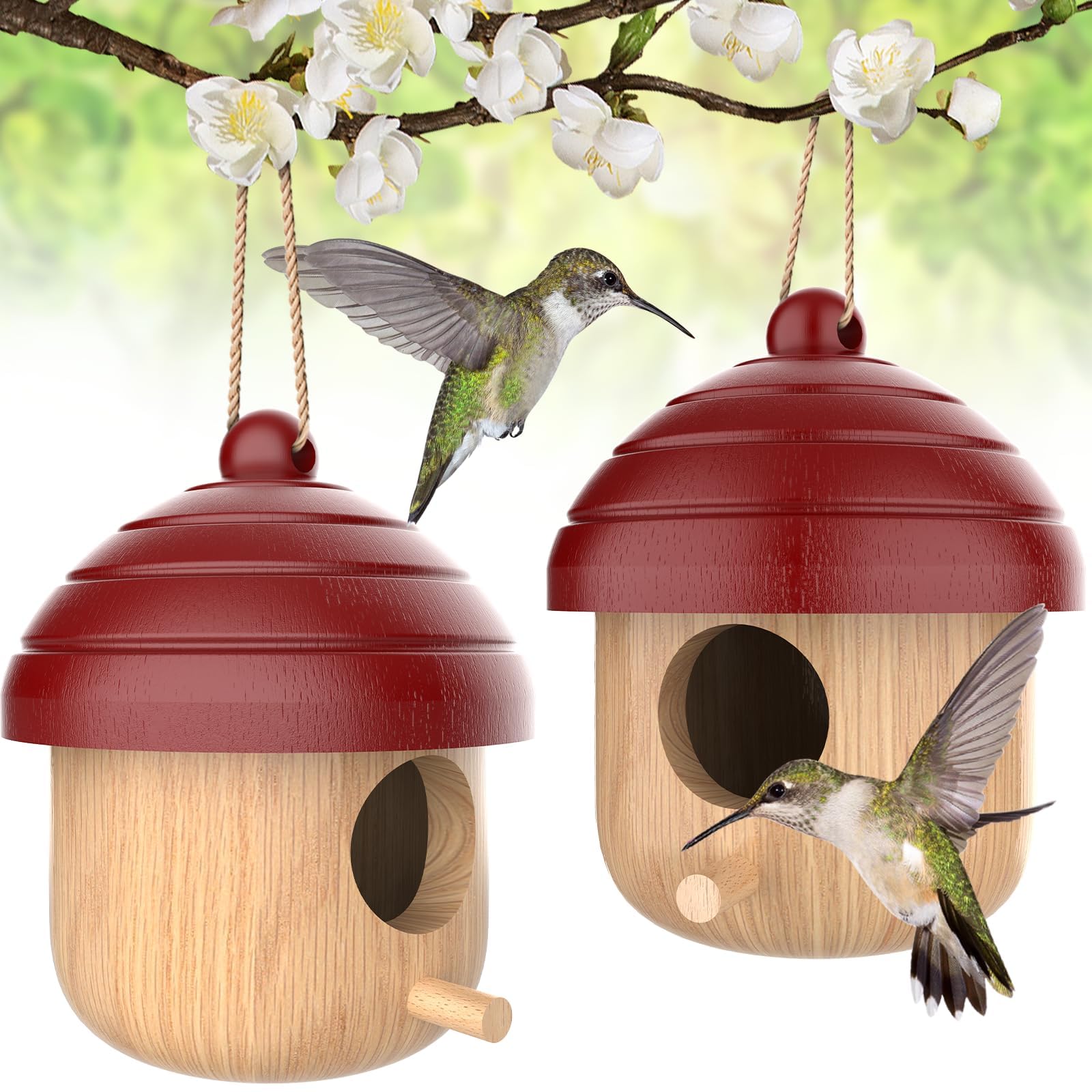 Photo 1 of 2 Pack Window View Wooden Bird Houses for Outside, Hanging Outdoor Birdhouses to Paint, Bird Nesting Box for Wren Chickadee with Hemp Ropes