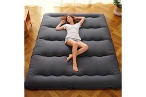 COMFLIVE Japanese Futon Mattress - 4" Thicken Floor Mattress, 5-Layer Foldable Tatami Sleeping Pad with Storage Bag & Straps - Futon Mattresses for Kids, Adults, Dorm, Guest Room, Camping(King, Gray)
