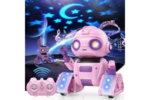 BAIWU Robot Toys for Kids,RC Robot with Gesture Sensing & LED Eyes,Star Projector and Music,Easter Gifts for 6+ Years Girls(Pink)