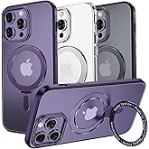 MAGIC JOHN Magnetic Case for iPhone 14 Pro Phone Case [Compatible with Magsafe] [with 360° Rotatable Magnetic Mental Stand][Military Grade Shockproof][Anti Yellowing] Matte Back Soft Edge,Purple