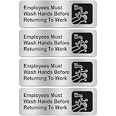 Faittoo Employees Must Wash Hands Before Returning to Work Sign, (4 Pack) Rust Free Brushed Aluminum Sign with Symbols, Self-adhesive, for Restaurant, Salons, Hotel, Rest Stops, Public Restrooms