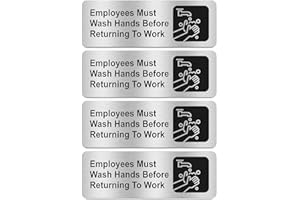 Faittoo Employees Must Wash Hands Before Returning to Work Sign, (4 Pack) Rust Free Brushed Aluminum Sign with Symbols, Self-adhesive, for Restaurant, Salons, Hotel, Rest Stops, Public Restrooms