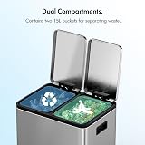 VonHaus 30L Double Kitchen Bin Stainless Steel Two Section Recycling Bin view 5