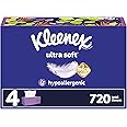 Kleenex Ultra Soft Facial Tissues, 4 Flat Boxes, 180 Tissues per Box, 3-Ply, Packaging May Vary