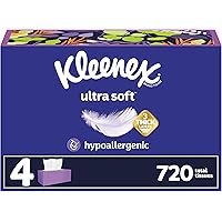 Kleenex Ultra Soft Facial Tissues, 4 Flat Boxes, 180 Tissues per Box, 3-Ply, Packaging May Vary