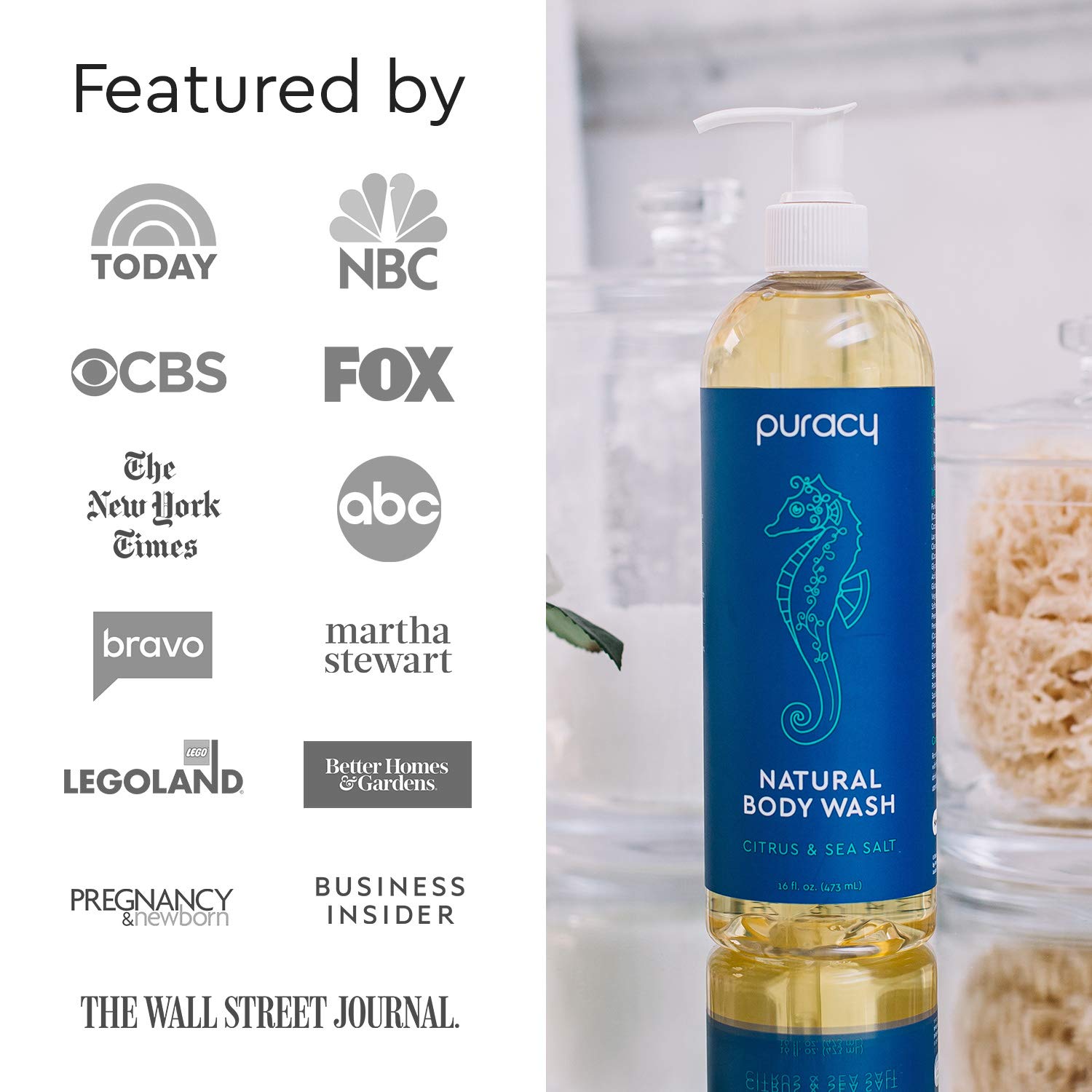 Puracy Body Wash, Citrus & Sea Salt, Natural Bath & Shower Gel for Men and Women, 16 Ounce (2-Pack) : Beauty