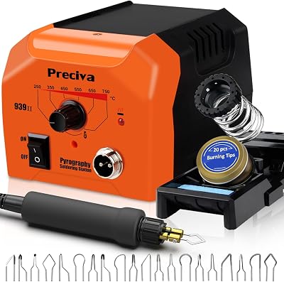 Preciva Wood Burning Pyrography Kit 40W 250-750°C 20 Tips Soldering Station