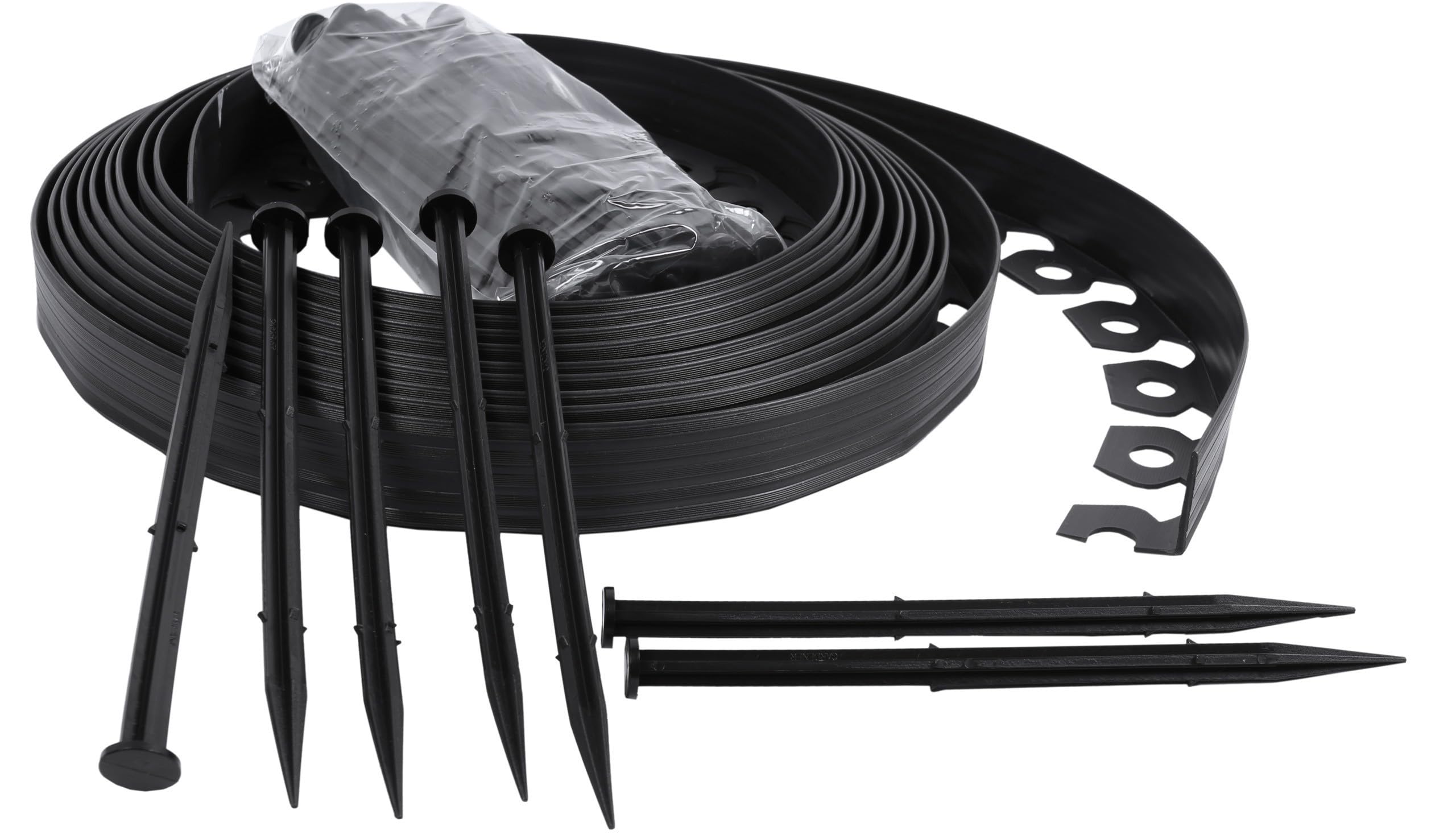 Flexible lawn plastic edging plastic, landscape ideas, 4cm high, with anchors (10m, Black)