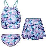 Lollisy Girls 3 Piece Swimsuits for Teen Girls Bikini Set with Skirt Hawaiian Bathing Suits Beach Swimwear 3-16 Years