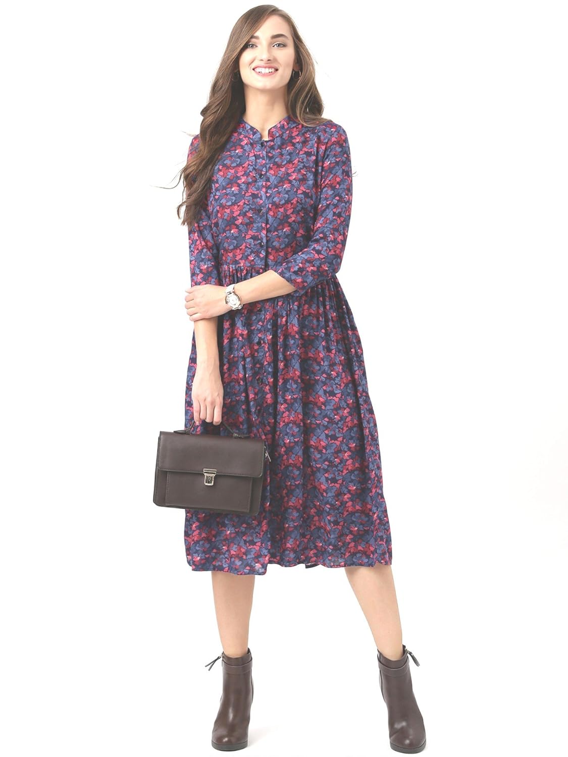 marie claire women blue floral print fit & flare dress (mc59)