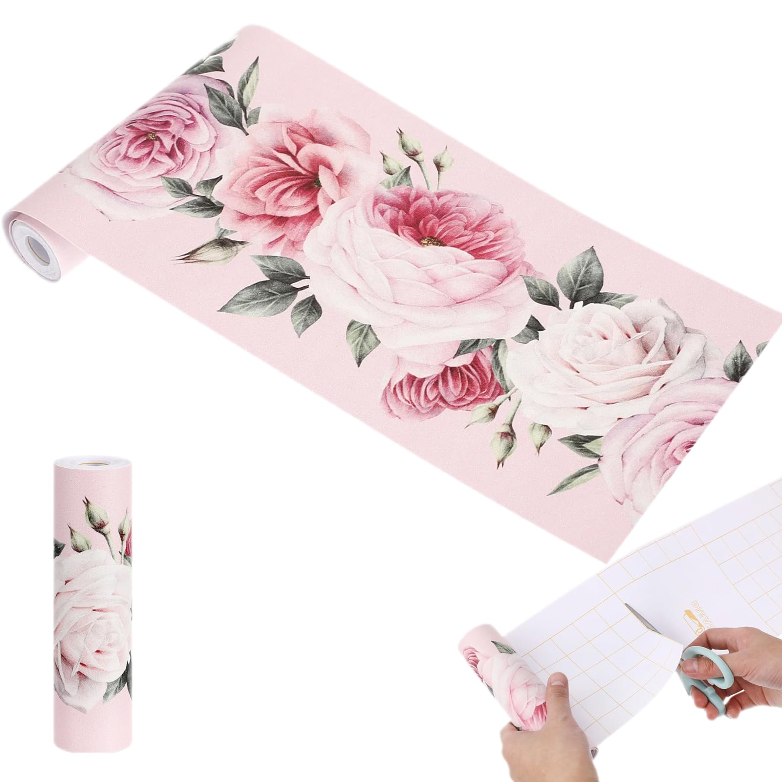 Gadpiparty 3 Meters Peel and Stick Wallpaper Border Pink Rose 3D Decorative Floral Molding Waterproof Wallpaper Border PVC Tiles Decor Sticker for Wall Covering Kitchen Bathroom Bedroom