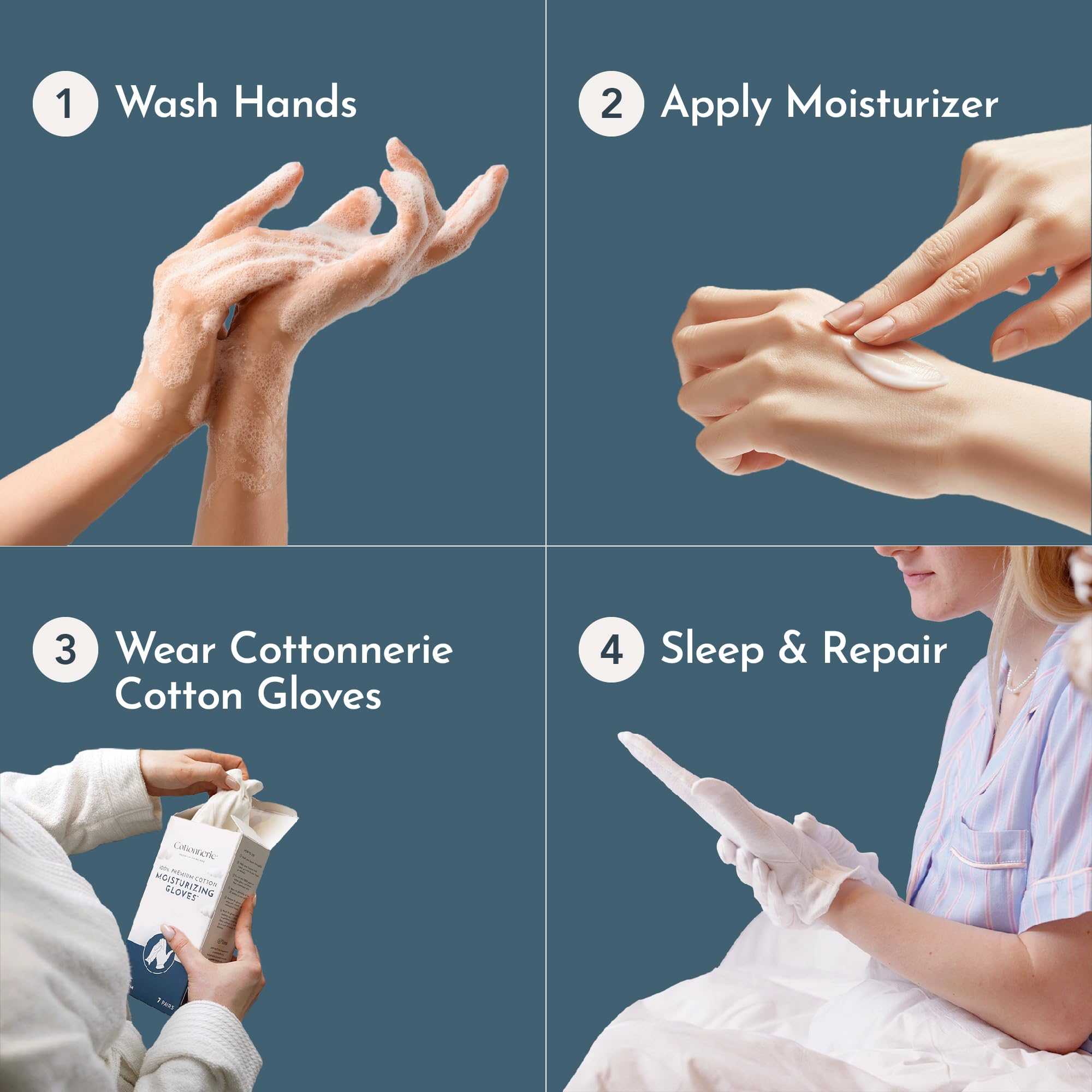 Cottonnerie Original Cotton Gloves for Dry Hands Sleeping, Moisturizing Gloves Overnight, Hand Moisturizer Gloves, Moisture Gloves for Dry Hands Overnight, Sleeping Gloves, Medium 8 Pairs