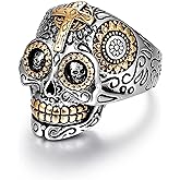 LAOYOU Sugar Skull Rings for Men Women, Stainless Steel Day of The Dead Mens Jewelry, Cool Biker Gothic Ring Christmas